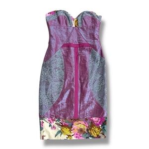 Nicole Miller Patchwork Paisley/Lace Print Strapless Mini Dress Size 4